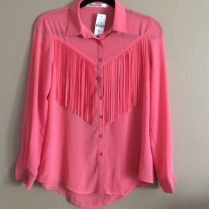 LF Stores Sz Small Pink Fringe Button Up Blouse